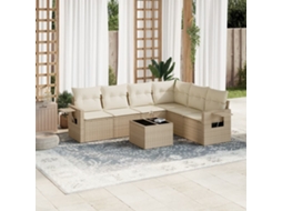 Vidaxl 7 Pcs Conjunto De Sofás P/ Jardim Com Almofadões Vime Pe Bege