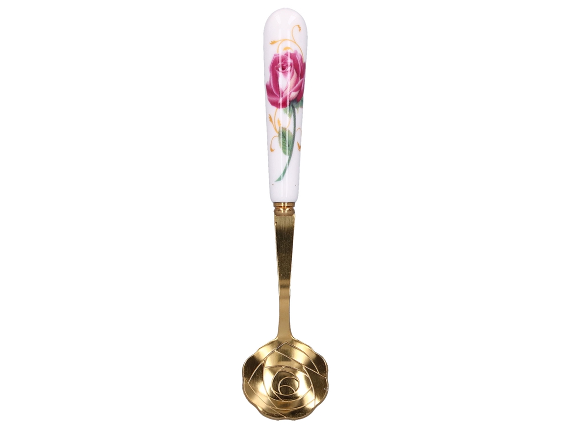 Colher Chá Inox Floral com Cabo Rosa