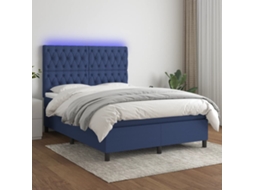 Vidaxl Cama Box Spring C/ Colchão E Led 140x190 Cm Tecido Azul