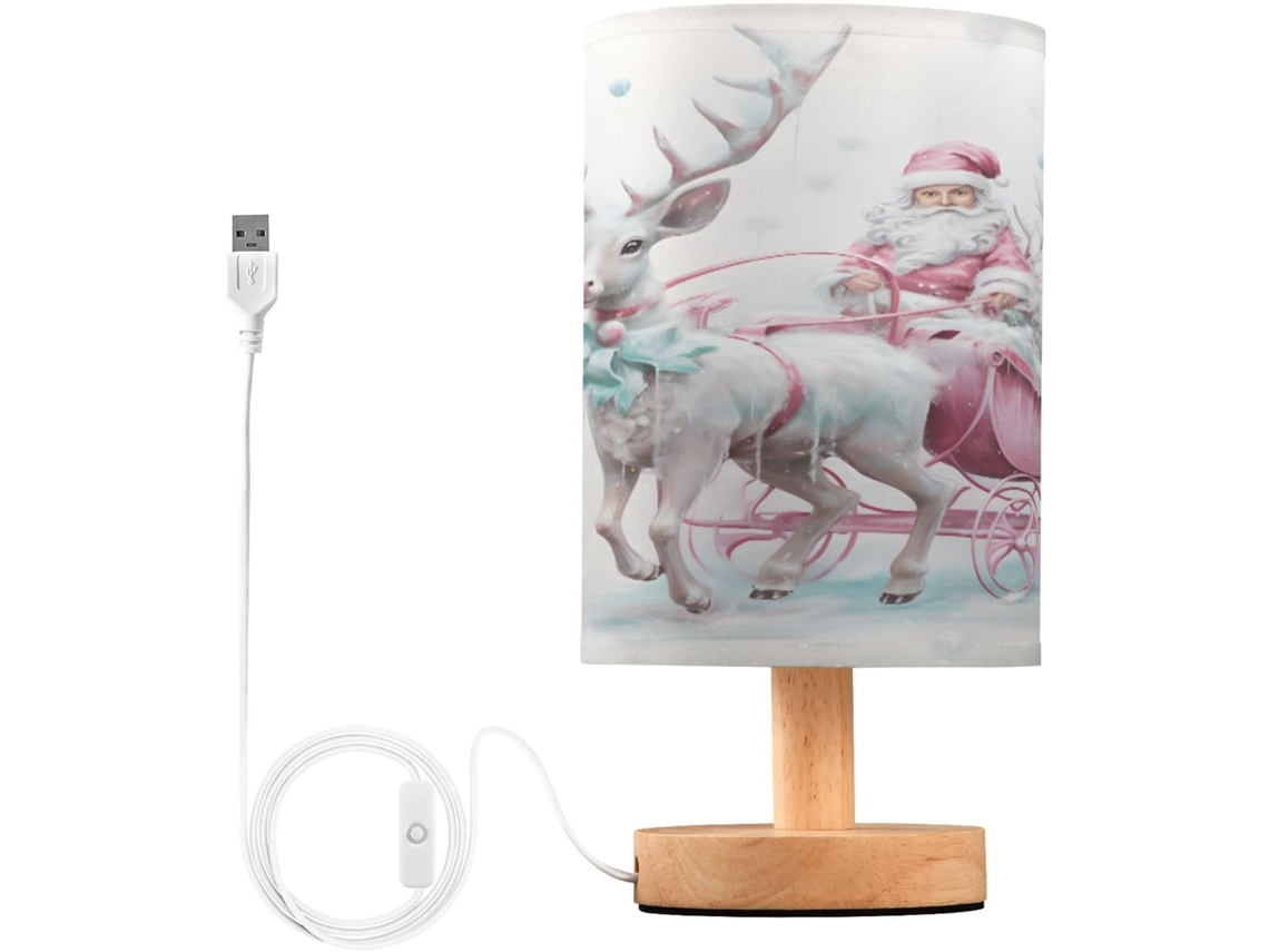 Abajur De Natal Mnsruu Para Quarto, Sala De Estar, Papai Noel Rosa, Rena, Luminária De Cabeceira Com Portas Carregamento