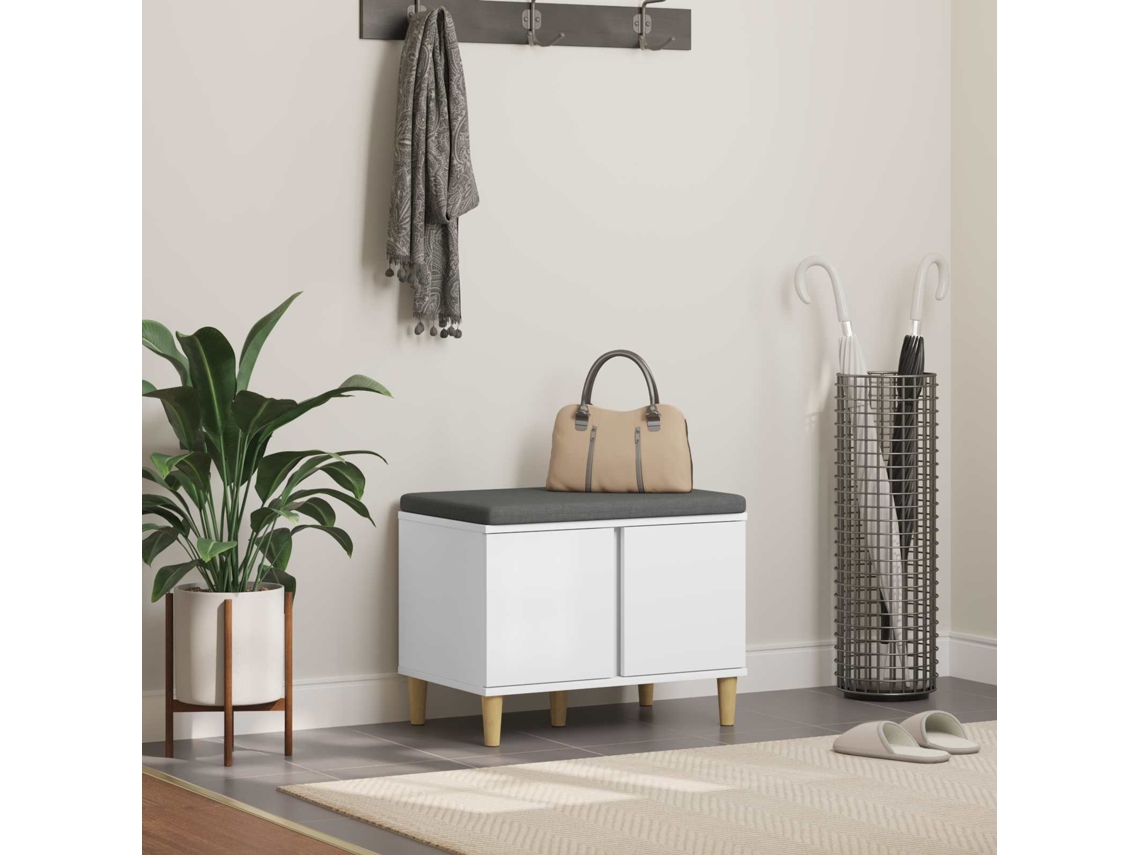 Vidaxl Banco De Hall Com Almofada Com Porta Branco 60 X 38 X 46 Cm