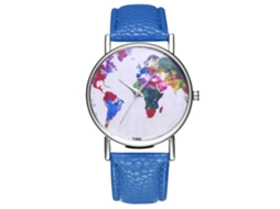 Relógio masculino analógico de quartzo com pulseira esportiva em couro PU azul royal.