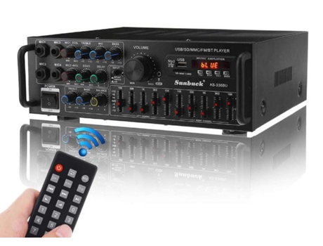 Amplificador Hi-Fi Usb/Sd/Bluetooth Rádio 4 Mic Equalizador 2X300W 220/12V