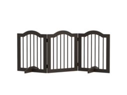 Portão Dobrável de Madeira de 3 Seções, Barreira para Cães com Pés, Portão de Segurança para Cães Pequenos,, Café 154,5x29,5x61cm