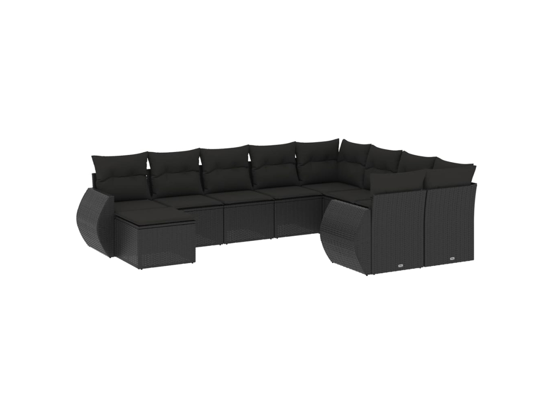 Conjunto de 10 Sofás de Jardim com Almofadões Vime Pe Preto MAISON EXCLUSIVE