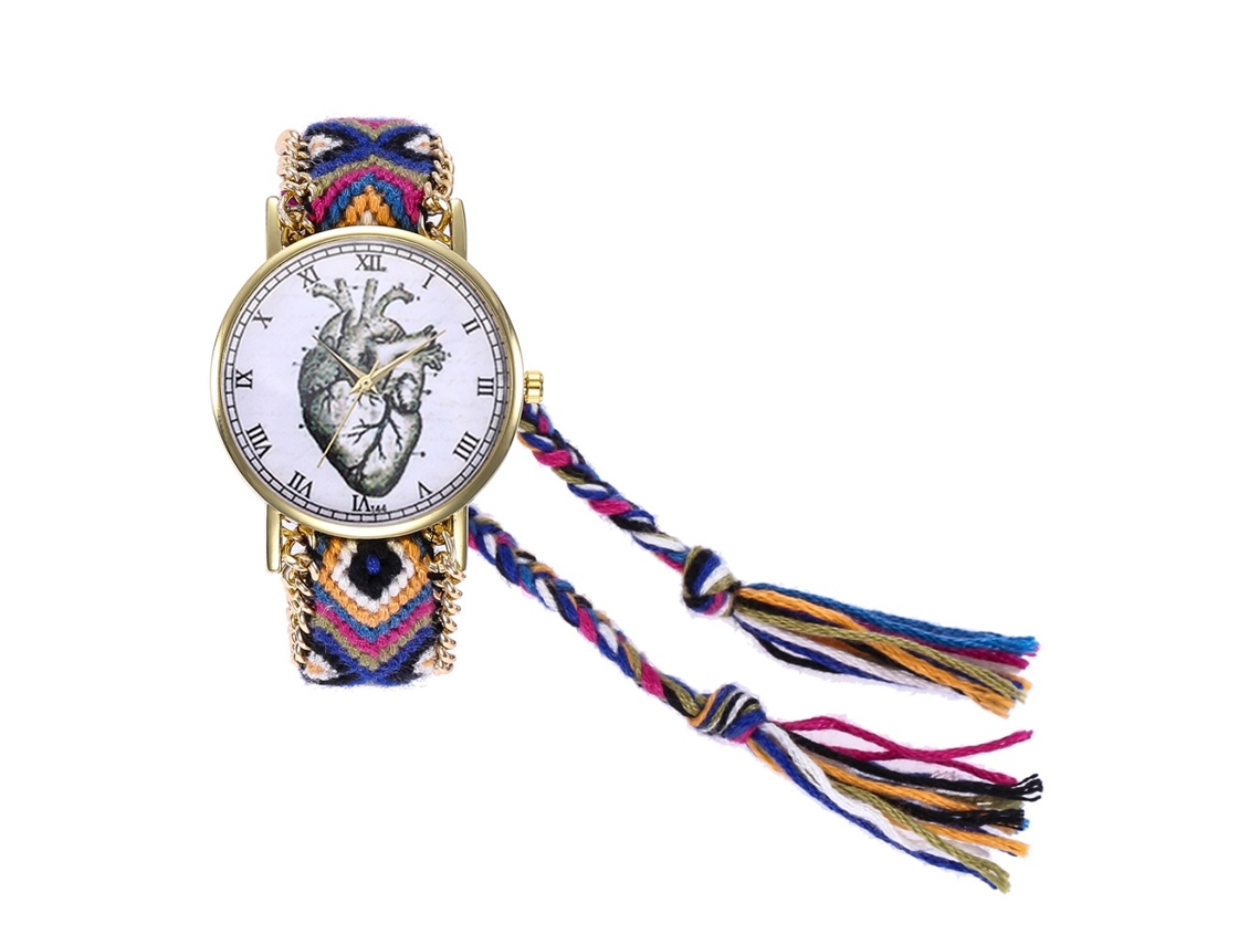 Relógio Pulseira Feminino de Lã Tecida com Números Romanos Quartzo Azul Royal