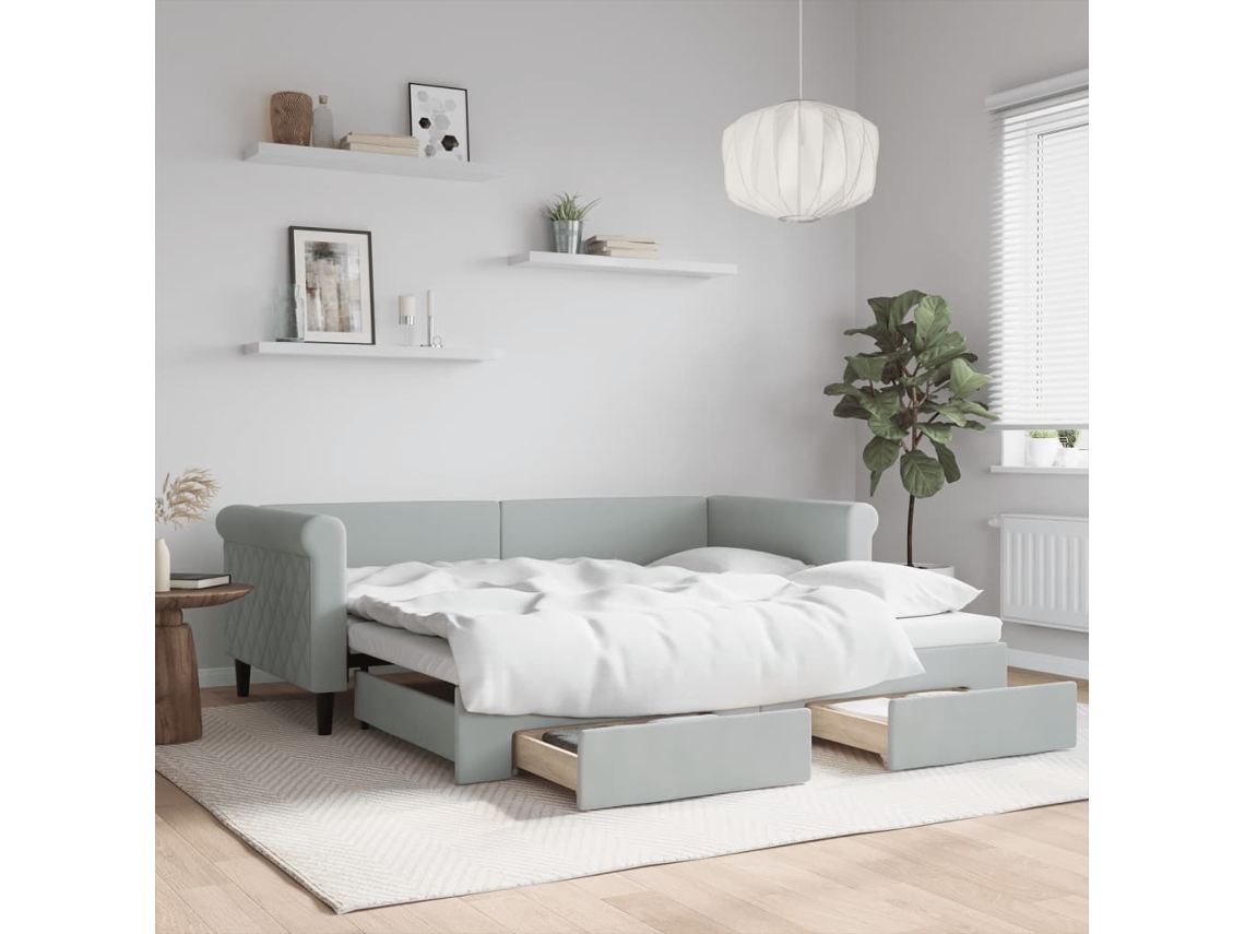 Vidaxl Sofá-cama C/ Gavetão E Gavetas 90x190 Cm Veludo Cinzento-claro