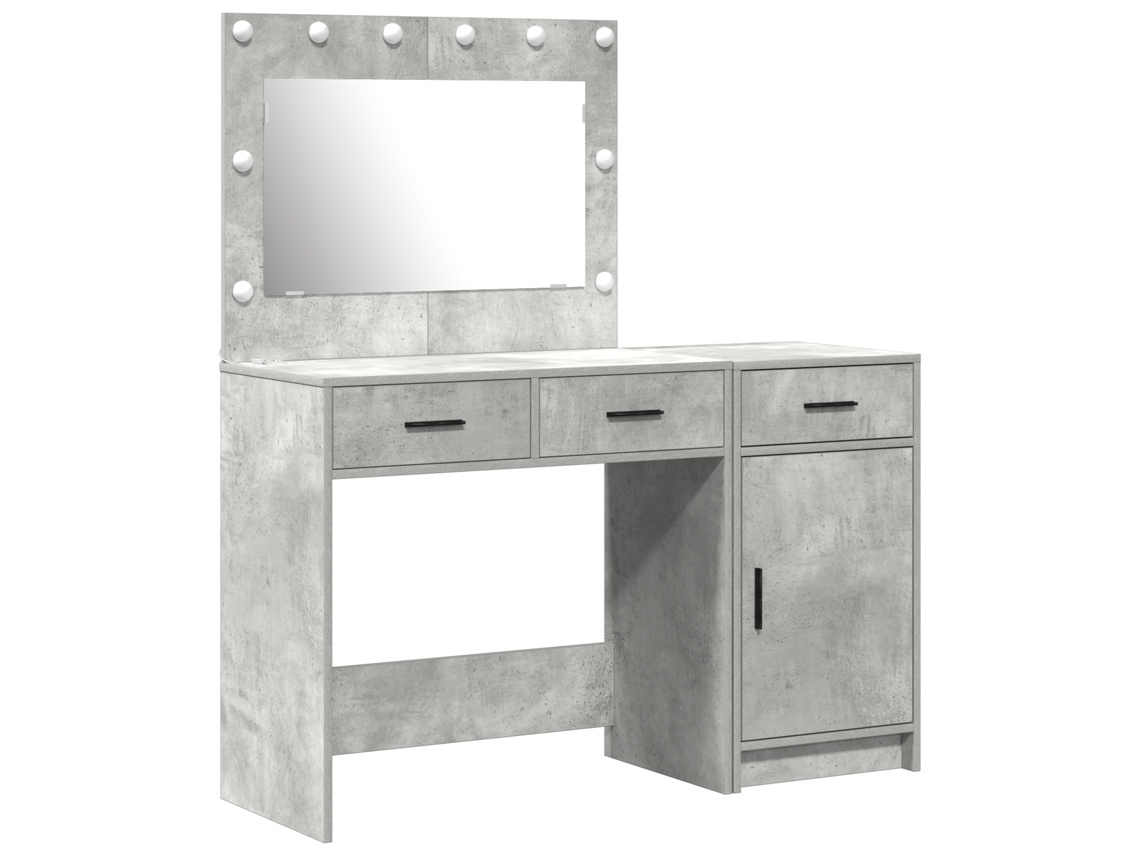 Conjunto 2 De Mesa De Maquilhagem De Vidaxl Cinza Concreto Com Led Em Madeira De Engenharia