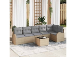 Vidaxl Conjunto De Sofá De Jardim 7 Unid. Bege E Cinza Claro Vime Pe