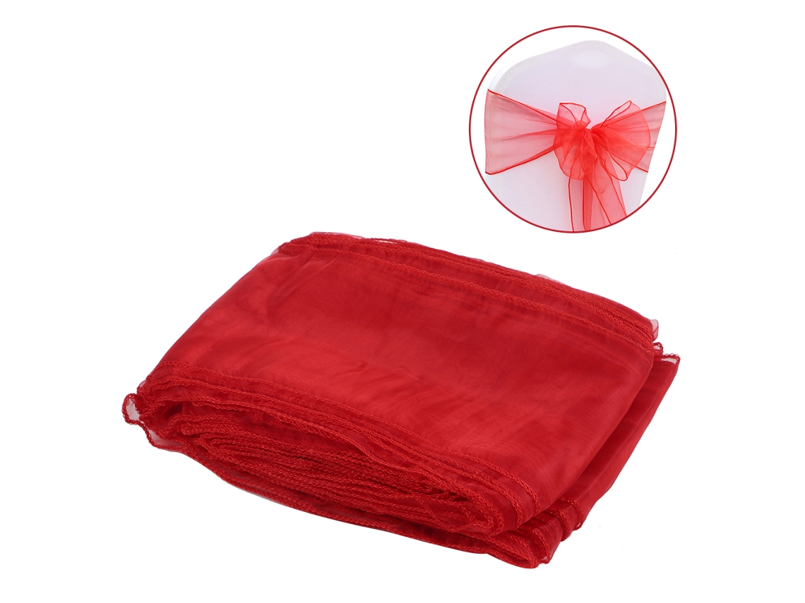25 faixas de cadeira de organza para decoração de casamento, laços vermelhos | S/MARCA
