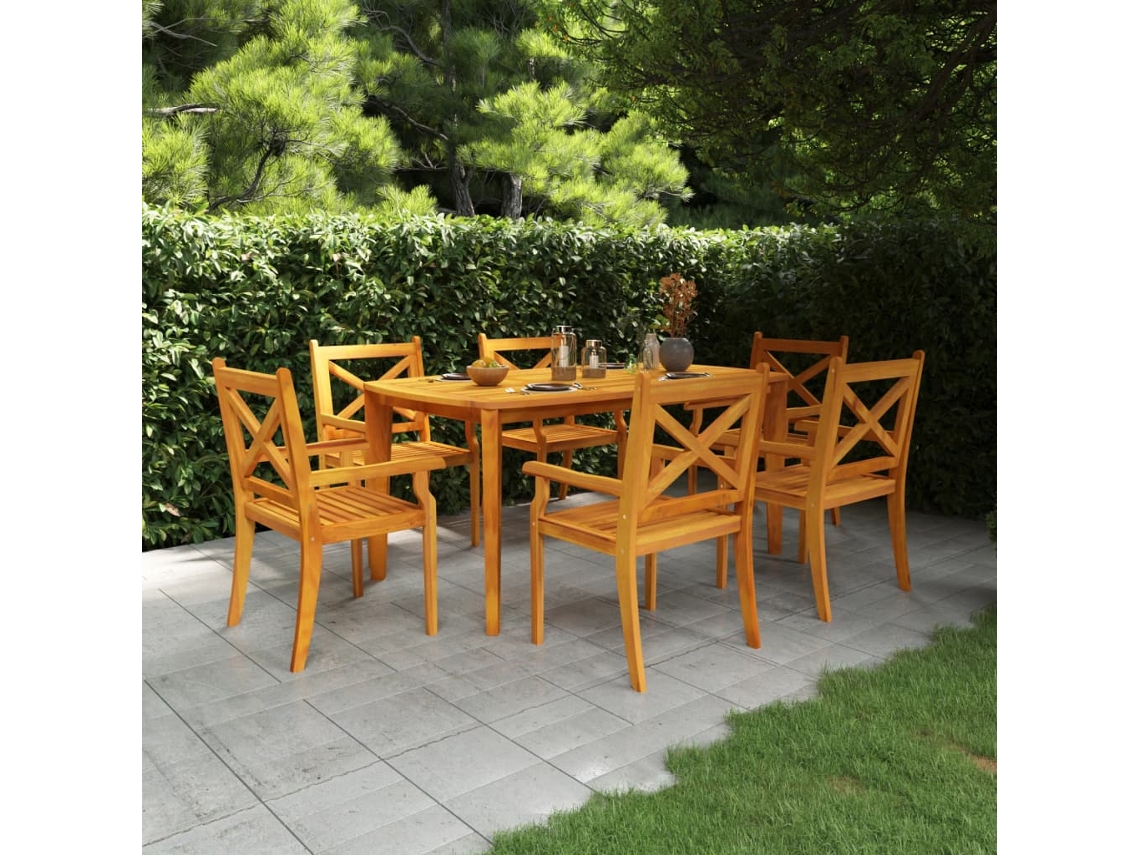 Vidaxl 7 Pcs Conjunto De Jantar Para Jardim Madeira De Acácia Maciça