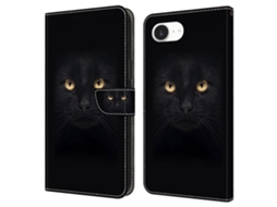 Capa Para Iphone 16e Com Fecho Magnético, Estampa 3d E Design De Carteira Em Couro, Gato Preto