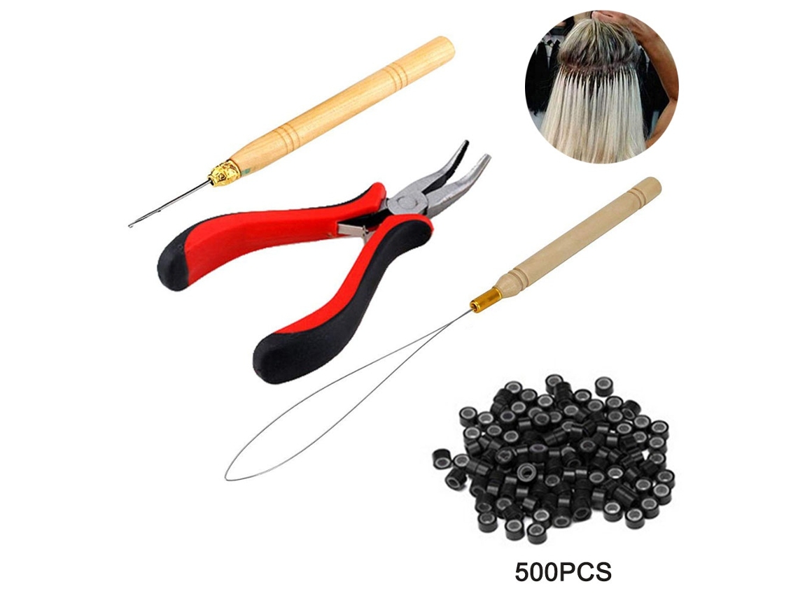Kit Elysve 4 Em 1 Com 500 Micro Anéis Para Extensões De Cabelo