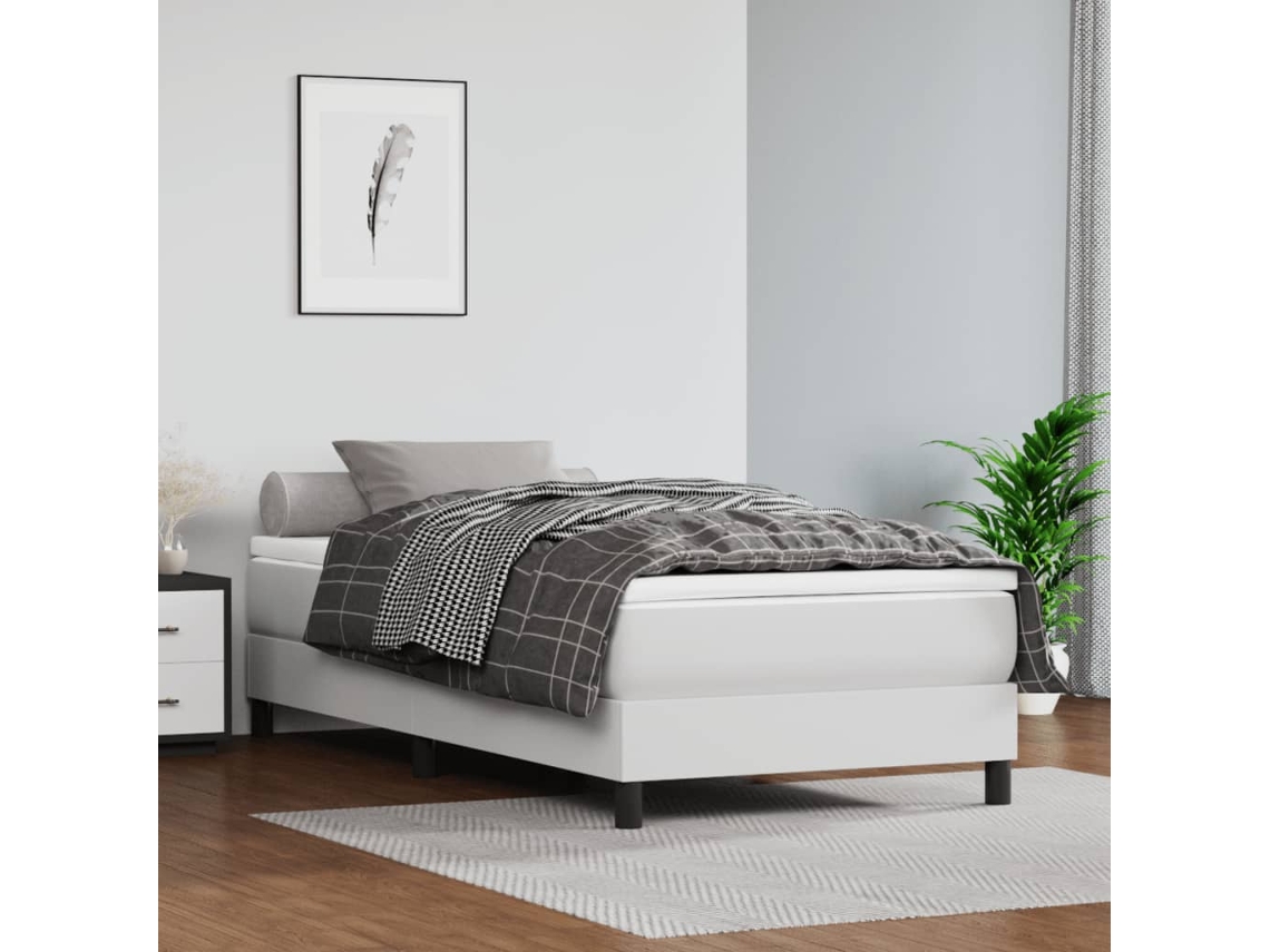 Vidaxl Estrutura De Cama Com Molas 100x200 Cm Couro Artificial Branco
