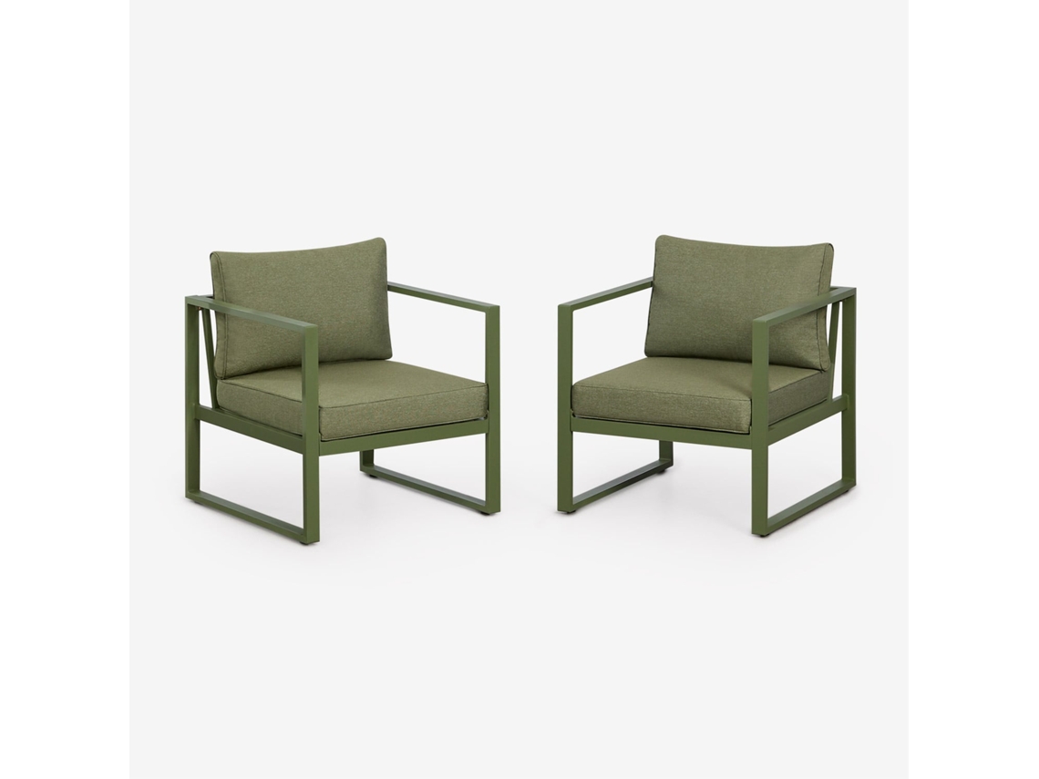 Pack de 2 Poltronas de Jardim SKLUM em Alumínio e Poliéster Verde Azeitona