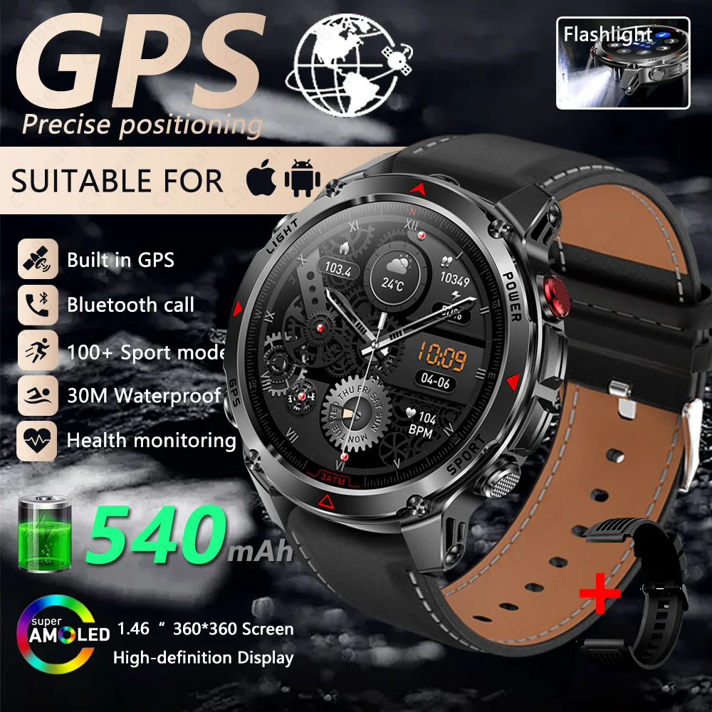 (faixa Preta) Smartwatch Com Gps, Bússola Amoled E Barômetro