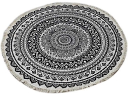 Rebe alfombra Redonda de Poliéster Tejida a Mano Con Borlas Anti deslizante Lavable para Sala de Estar Decorativa Negro