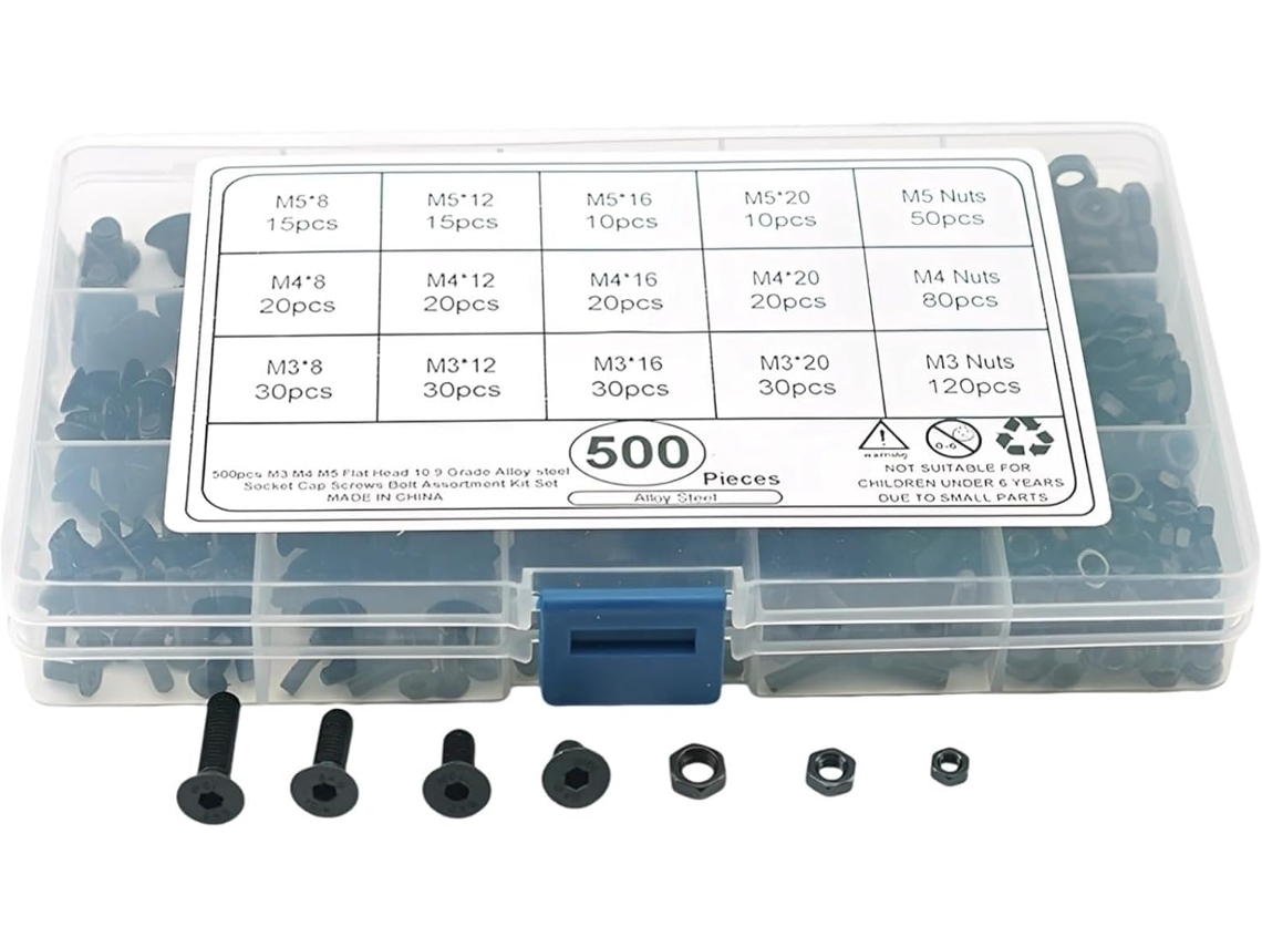 Conjunto De 500 Parafusos, Porcas E Arruelas Sextavadas M3 M5 Em Aço Carbono Para Carenagem De Motocicleta, Em Caixa