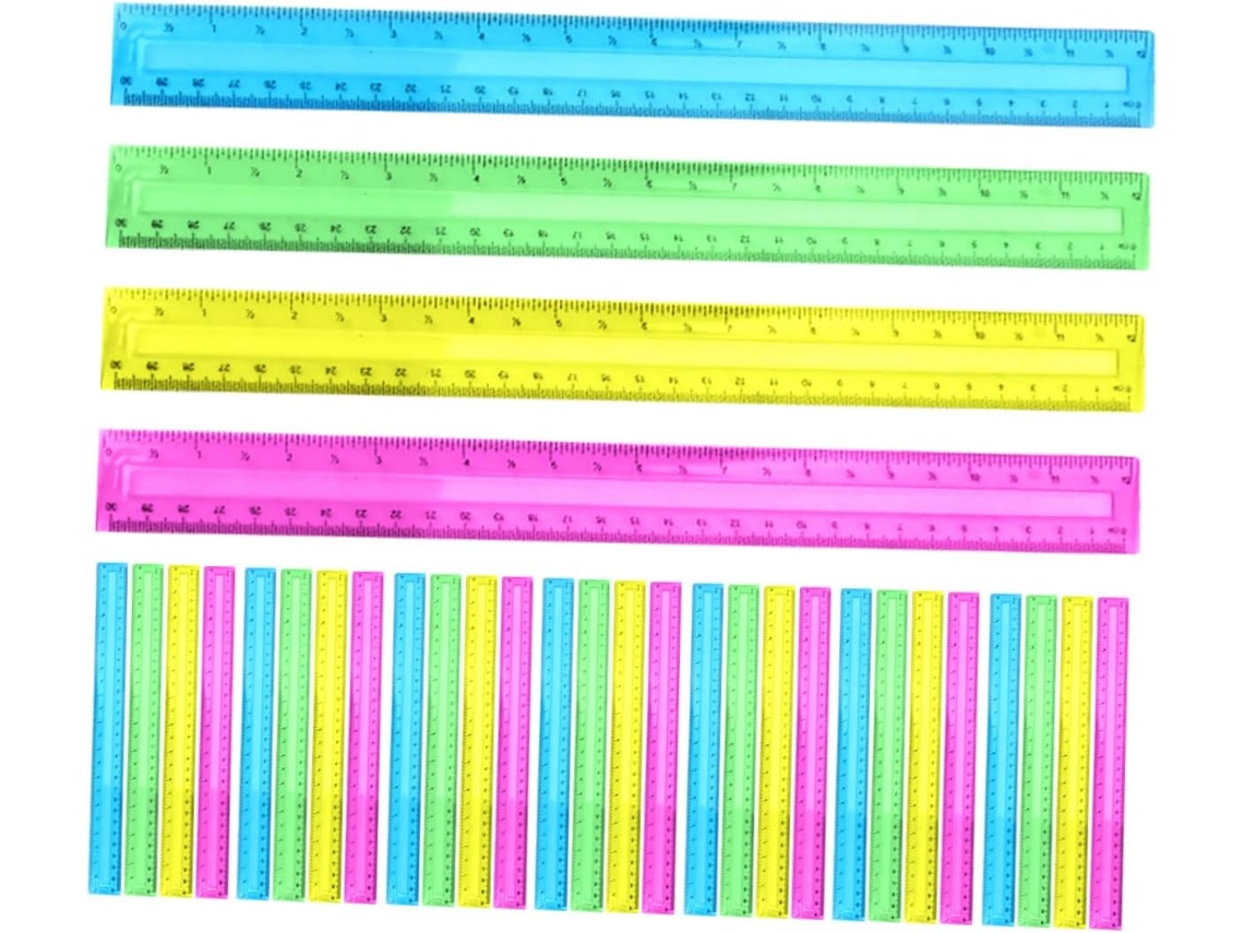 Conjunto De 32 Réguas De Plástico Com Escalas Transparentes, Úteis