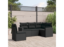 Vidaxl 5 Pcs Conjunto Sofás De Jardim Com Almofadões Vime Pe Preto