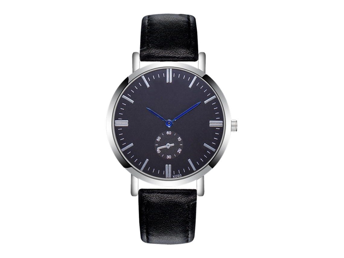 Relógio de pulso masculino moderno com visor analógico de quartzo, resistente e preto.