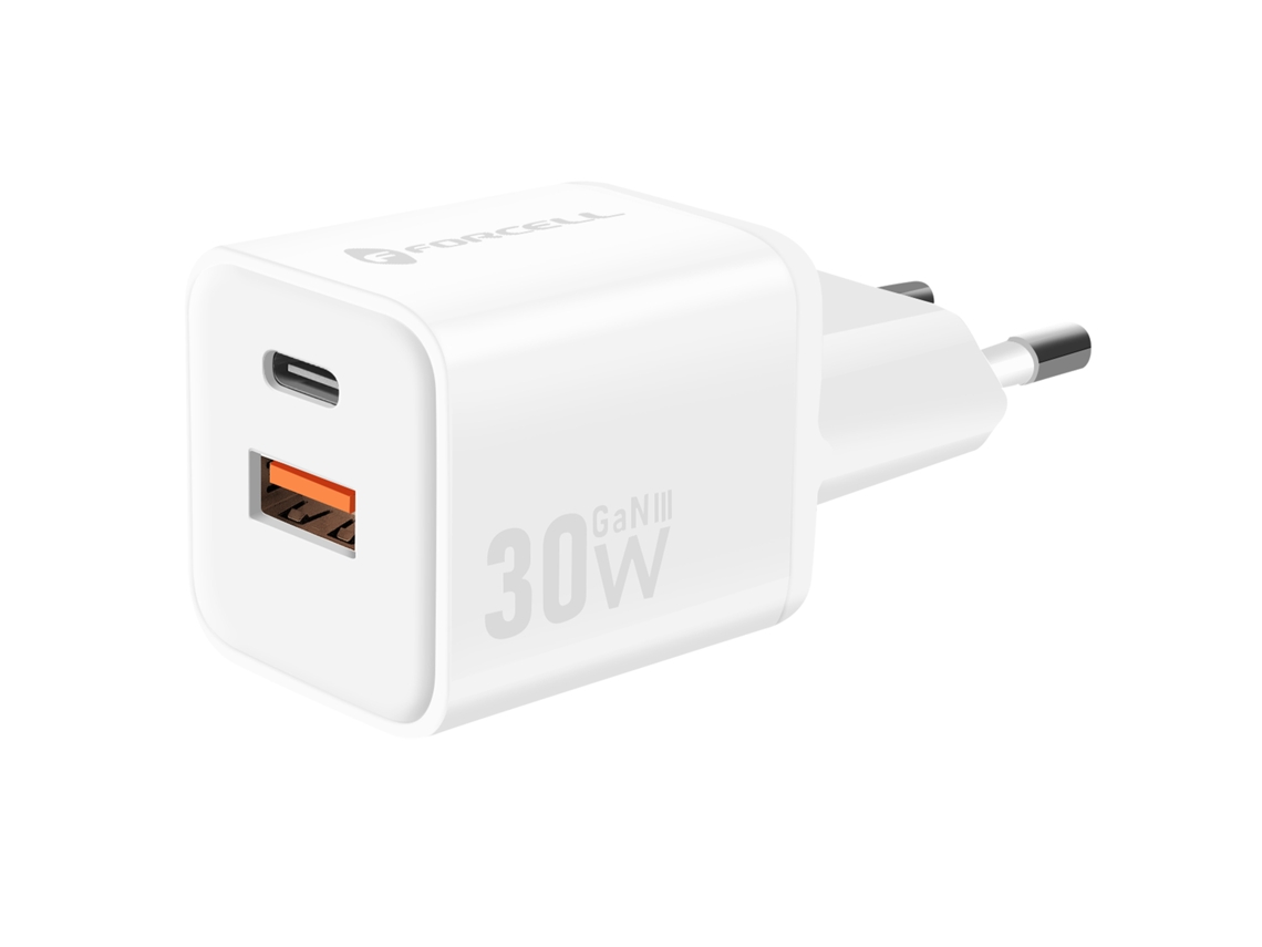 Forcell Carregador Gan Iii 30w Com Usb-c Usb, Formato Mini Branco