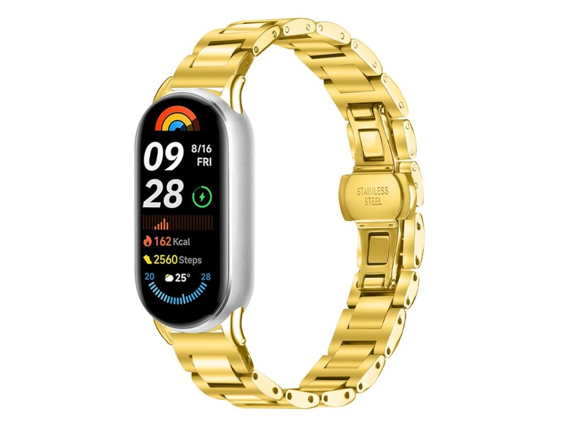 Bracelete para Xiaomi Smart Band 10/9/8 Aço Inoxidável Fino Fecho Borboleta Dourada XIAOMOYU