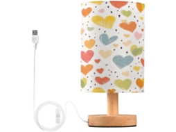 Abajur De Cabeceira Em Formato Coração Desenhado À Mão, Com Led, Cúpula De Tecido, Base De Madeira E Porta Usb, Ideal