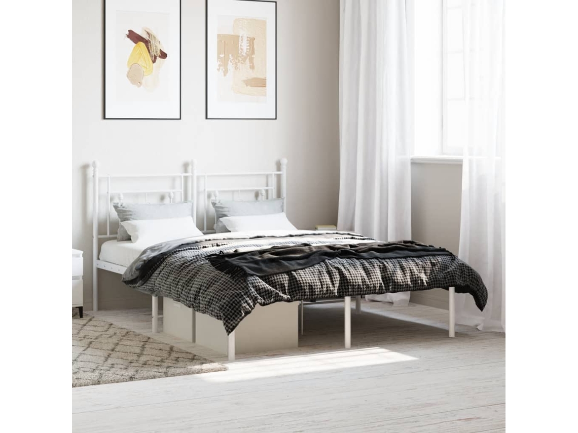 Vidaxl Estrutura de Cama com Cabeceira 135x190 Cm Metal Branco