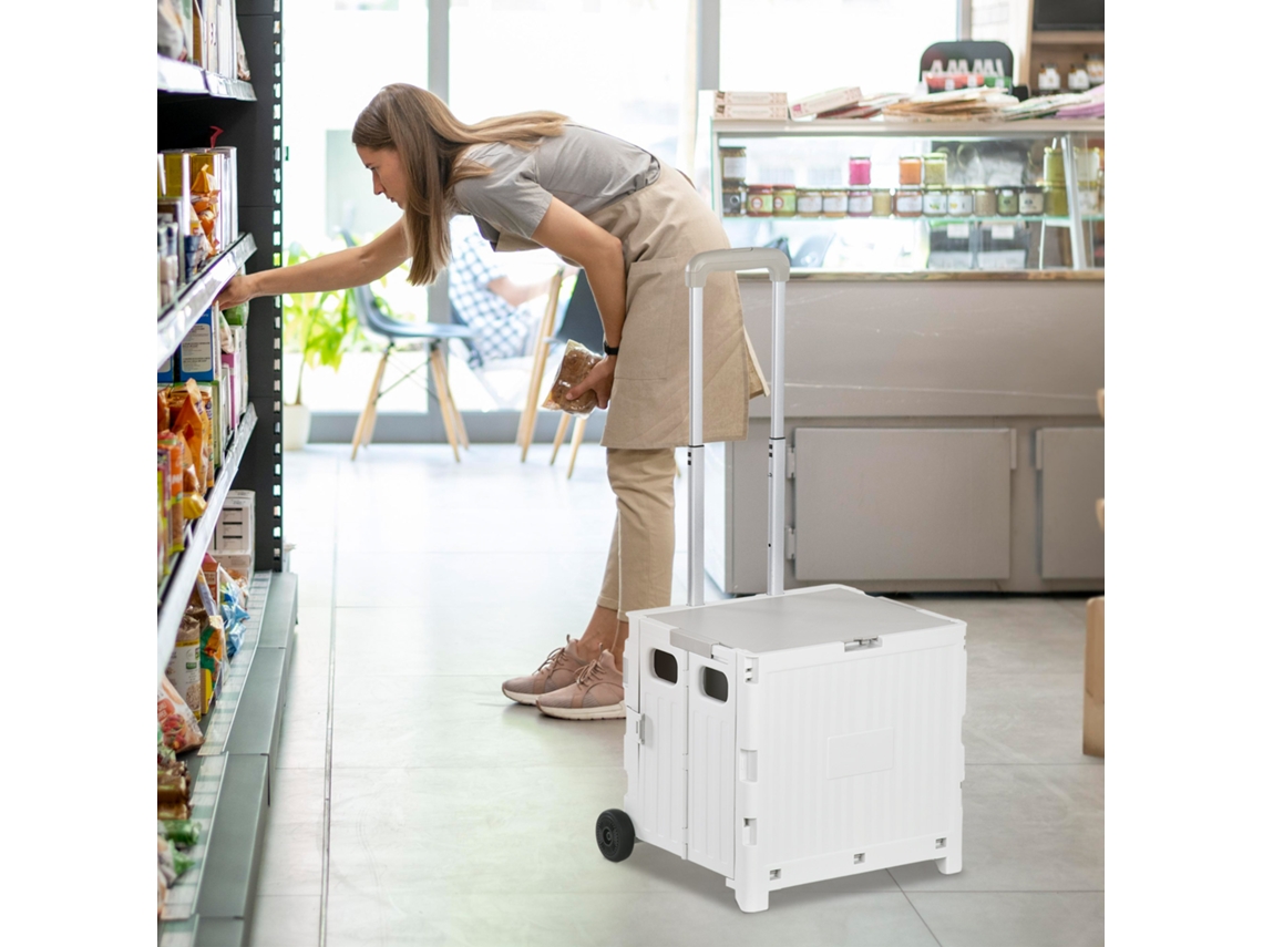 Carrinho de Compras Dobrável, 32l, 2 Rodas, 41,5x32,5x85cm, Branco S/MARCA