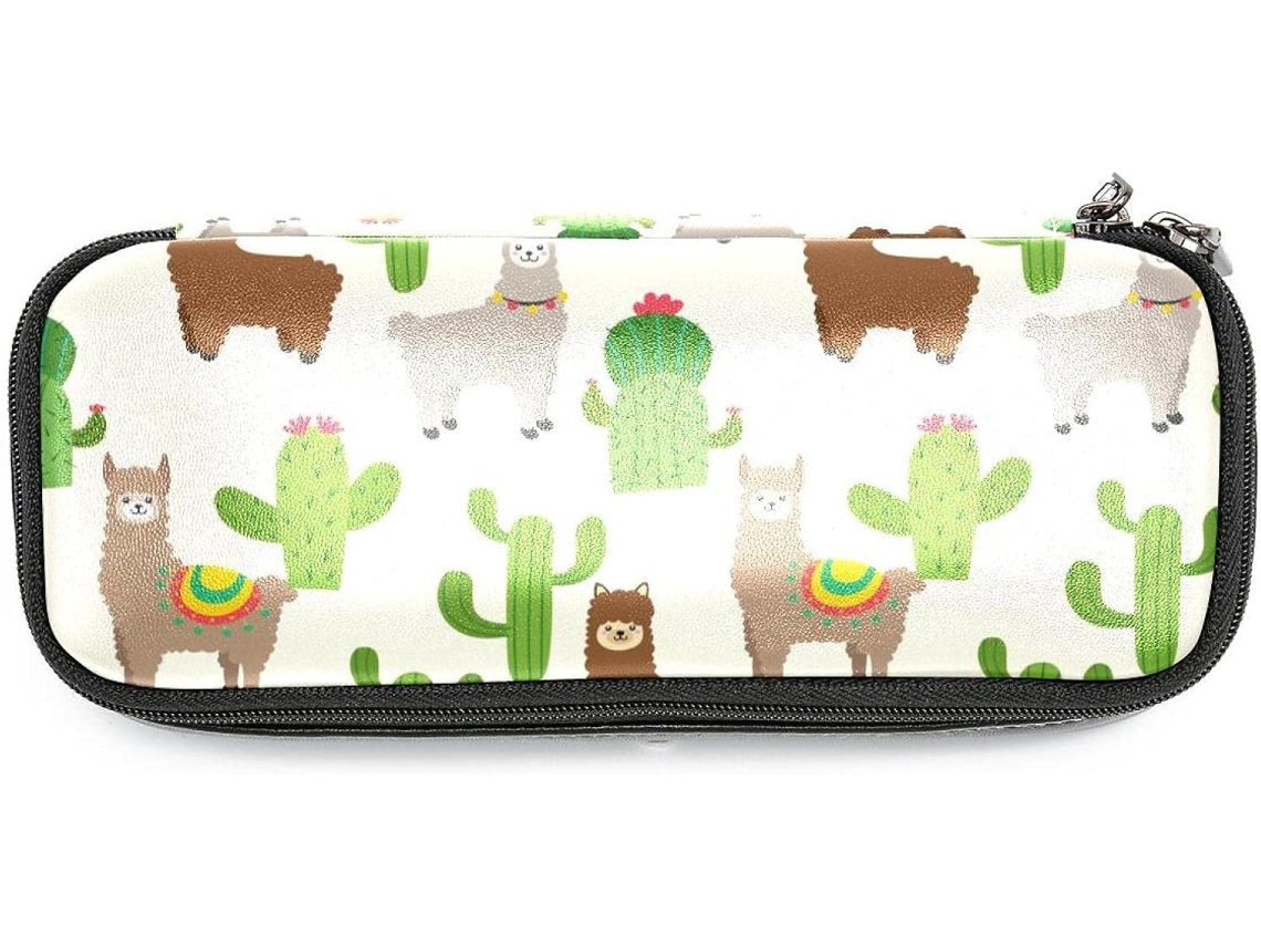 Estojo para lápis com estampa de alpaca e cacto, marrom e cinza, grande capacidade, para marcadores e organizador.