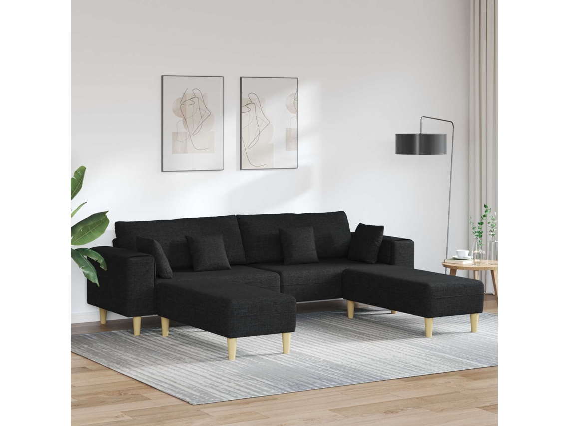 Vidaxl Sofá 3 Unid. Preto Tecido