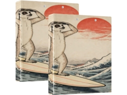 Adesivo de mesa com estampa de suricatas surfando no oceano japonês, 3,8 cm x 1,5 polegadas, três argolas com bolsas.
