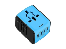 Adaptador Universal de Viagem, 4 USB, 1 USB-C, para EUA, UE, Reino Unido, Austrália, Azul