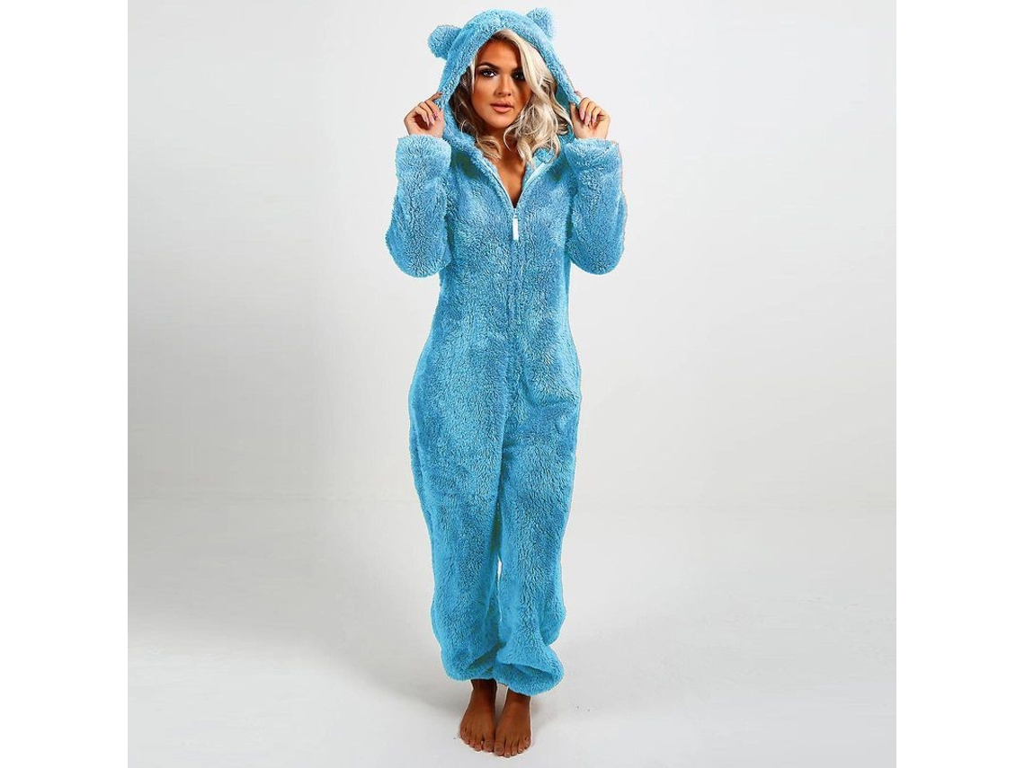 Fasst mono de Pijama para Mulher com Capuz e Manga Longa Inverno Quente Roupa Casual de Dormir