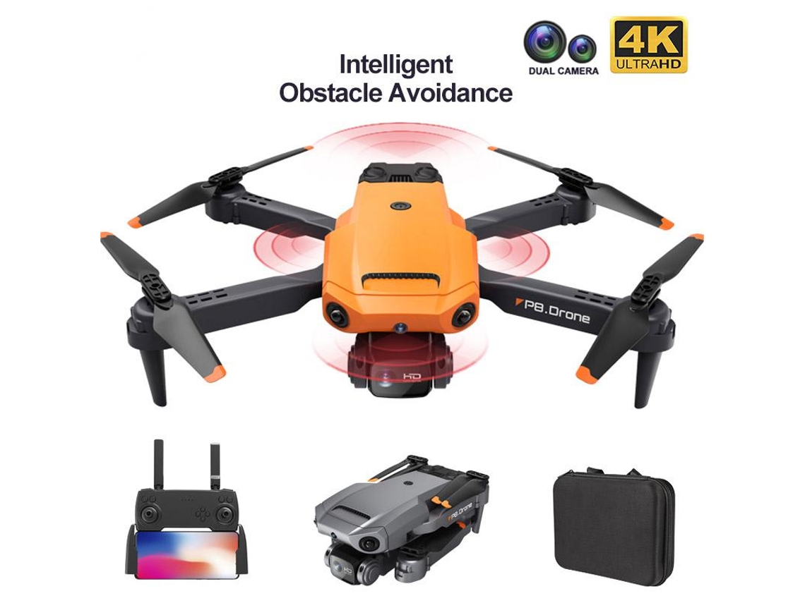 Drone P8 Com Câmera Dupla 4k Esc Hd Bestvite (3 Baterias Duração Da Bateria 12 Min Laranja)