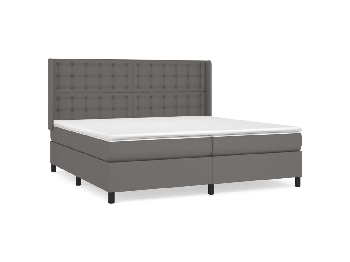 Cama com Molas e Colchão Couro Artificial Cinzento MAISON EXCLUSIVE (200x200 cm)