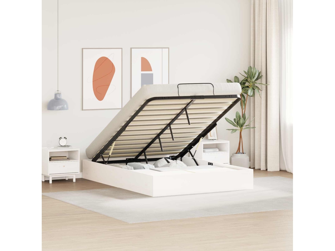 Vidaxl Estrutura de Cama Ottoman com Armazenamento Branco 150 X 200 Cm