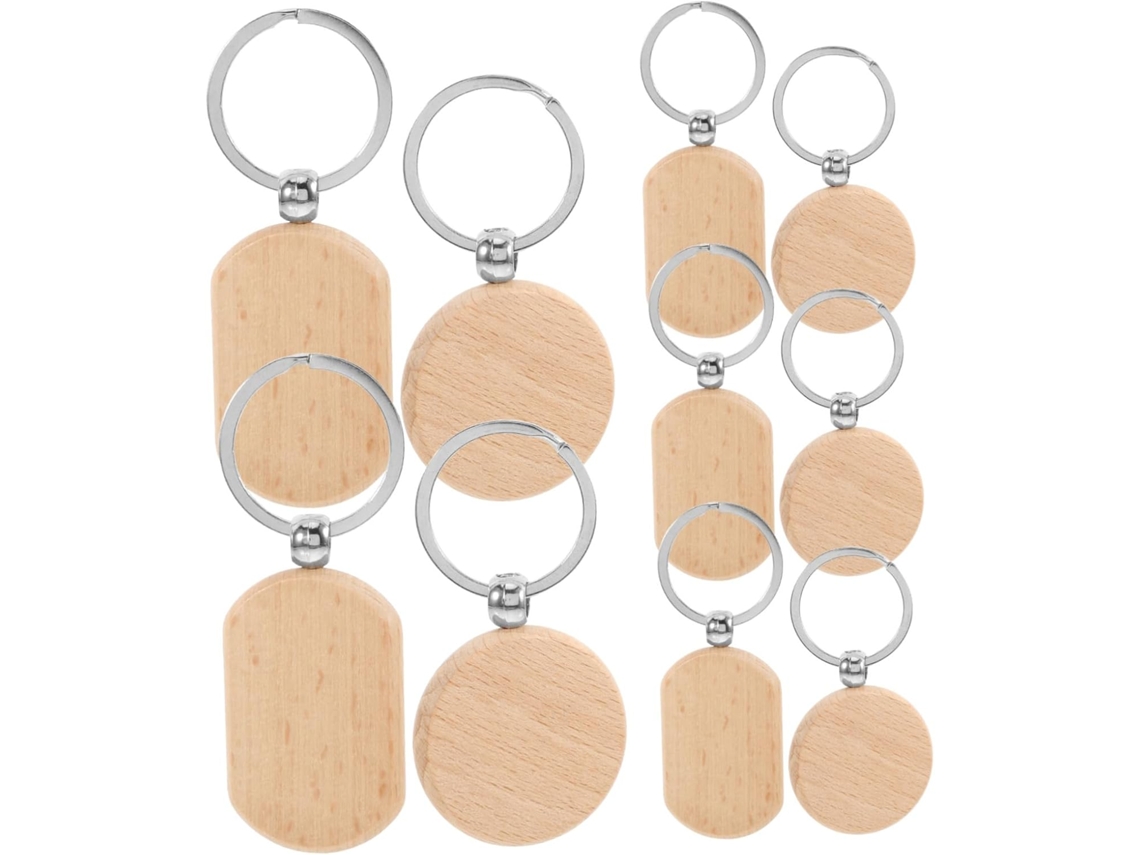 10 Peças Chaveiros De Madeira Em Branco Com Argolas E Etiquetas Personalizáveis