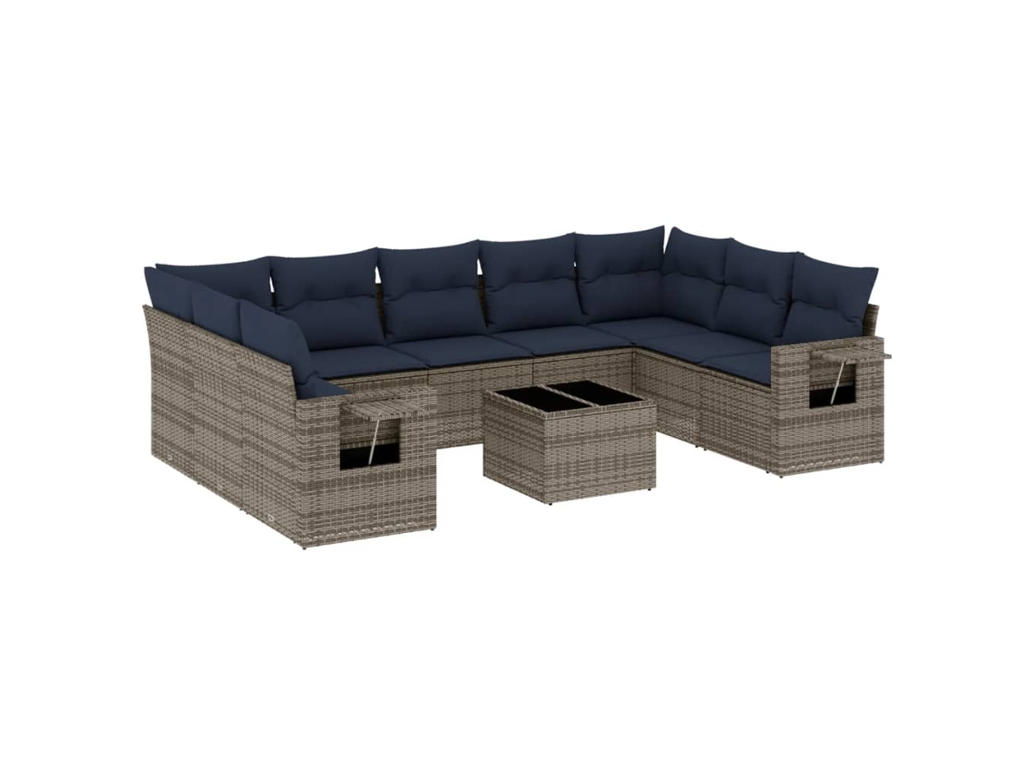 Conjunto de Sofá de Jardim, 10 Peças, Almofadas, Rattan Cinza MAISON EXCLUSIVE