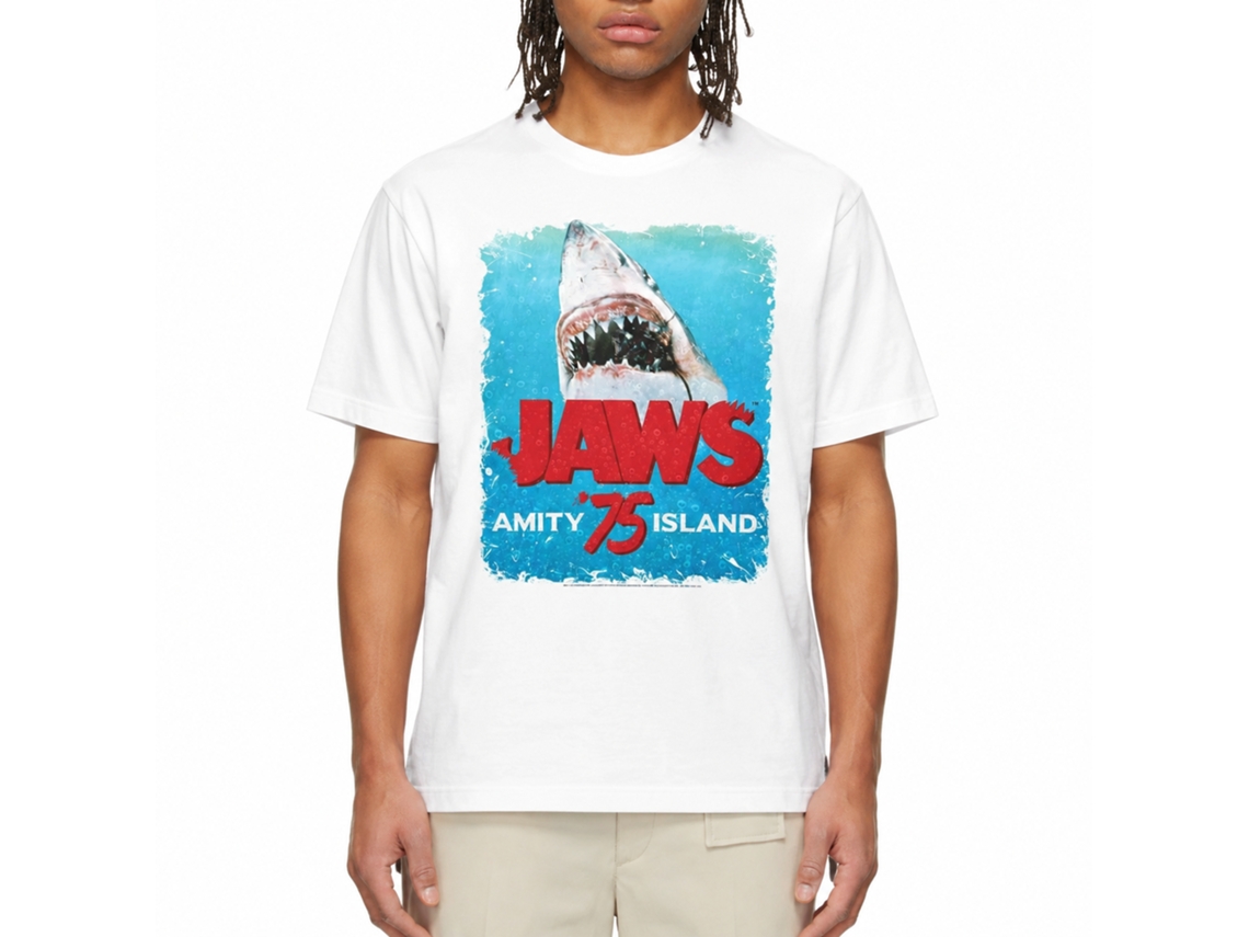 Rockinstone Jaws Movie Bite White Adult T-shirt Size:xxl