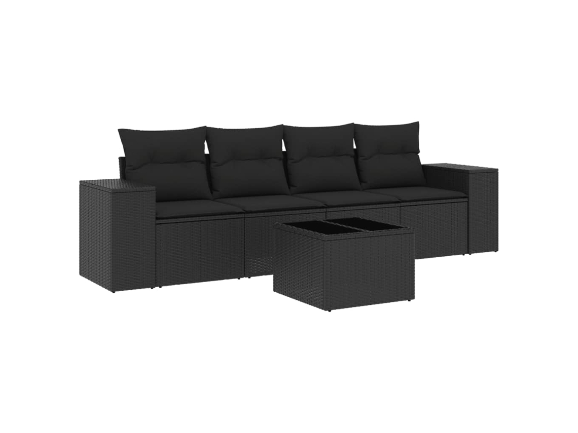 Conjunto de 5 Sofás de Jardim com Almofadões Vime Pe Preto MAISON EXCLUSIVE (5 pcs)