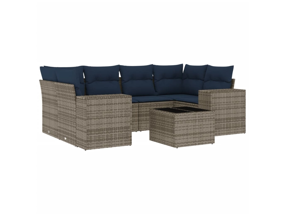Conjunto de Sofá de Jardim, 7 Peças, Almofadas, Rattan Cinza MAISON EXCLUSIVE