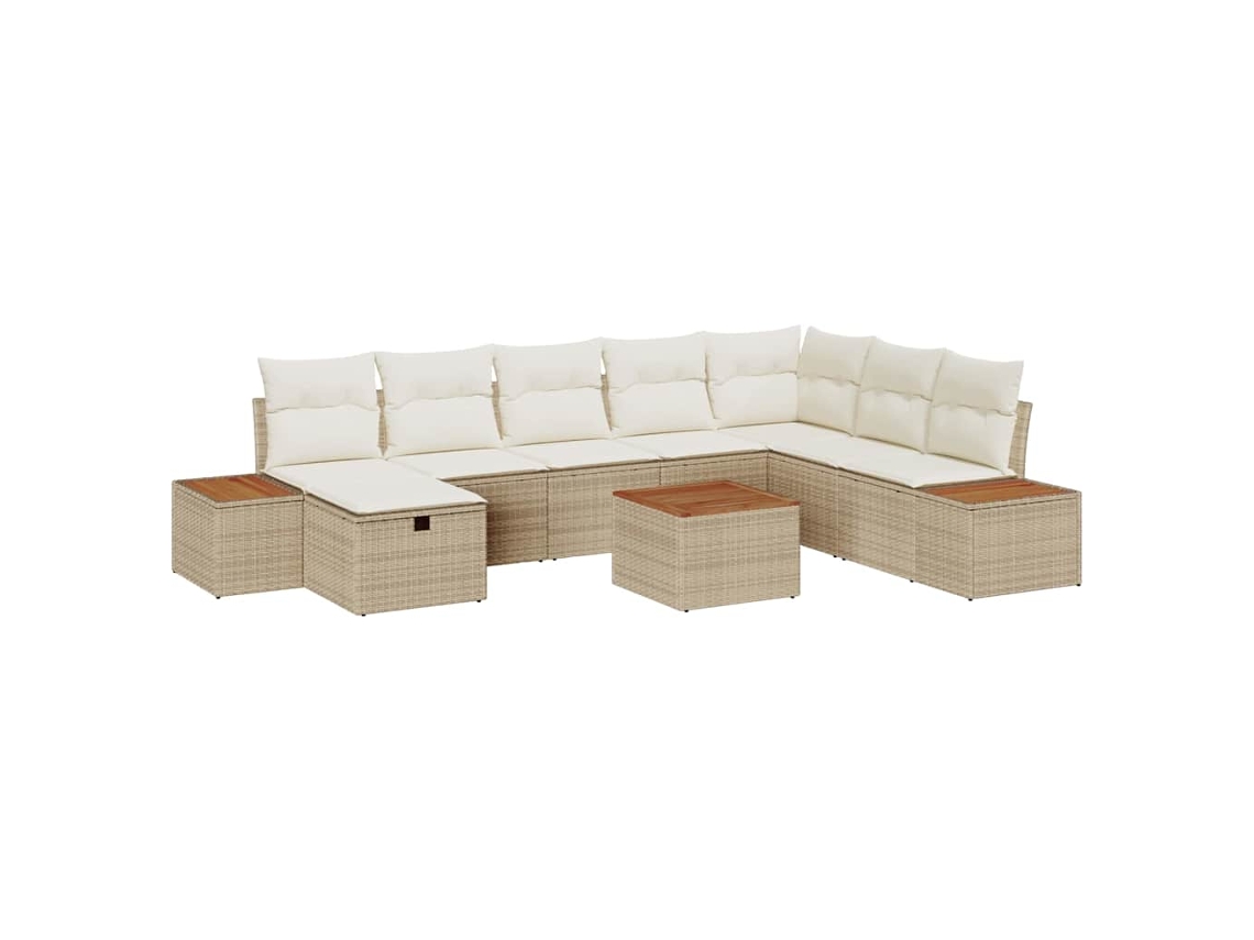 Conjunto 9 Sofá De Jardim Vidaxl Bege Vime Pe (55 X 62 X 69 Cm)