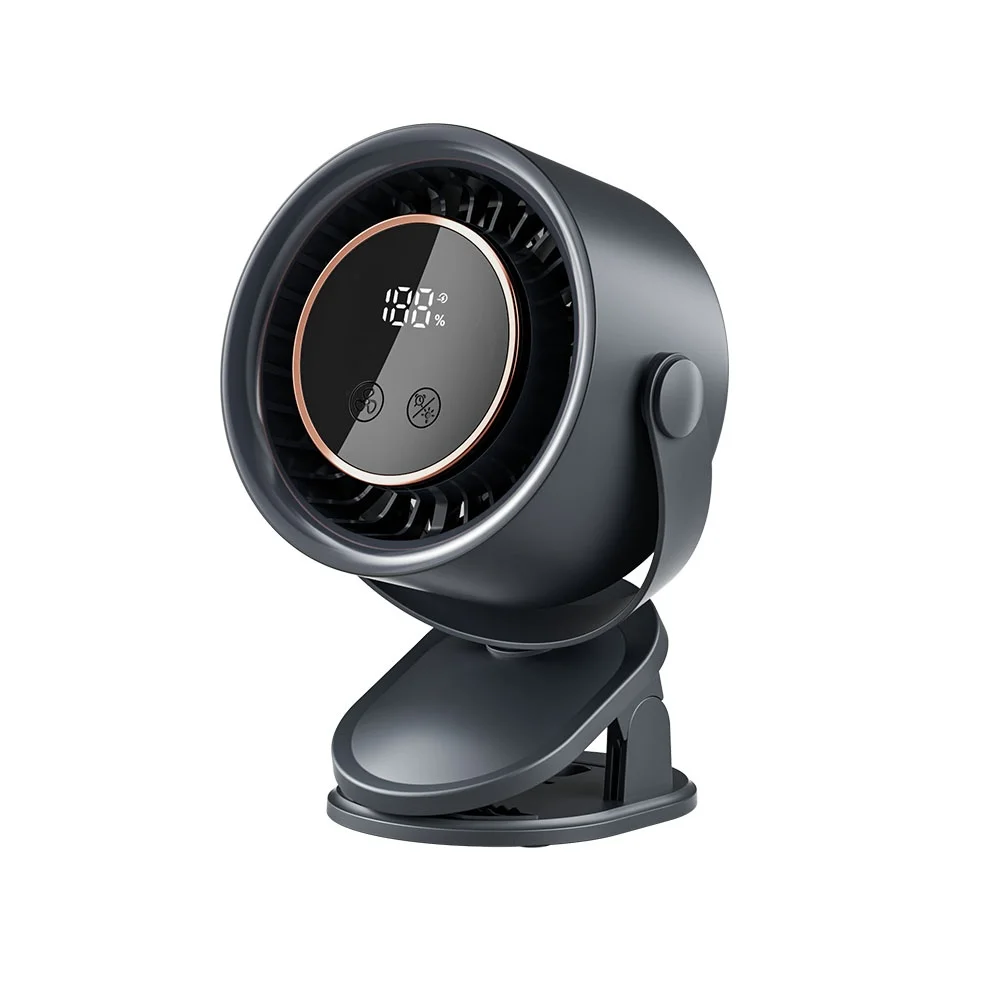 (cinza) Ventilador De Clipe Recarregável Com Visor Led, Funcionamento Silencioso, Velocidade Ajustável, Adequado Para Uso Doméstico E Externo.