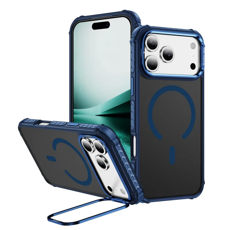 (azul, Iphone 16e) Capa Fosca, À Prova De Choque, Carregamento Magnético, Suporte Na Lente