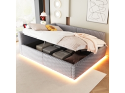 Cama Estofada 140x200 Led Usb-c L Veludo Hidráulico Cinza