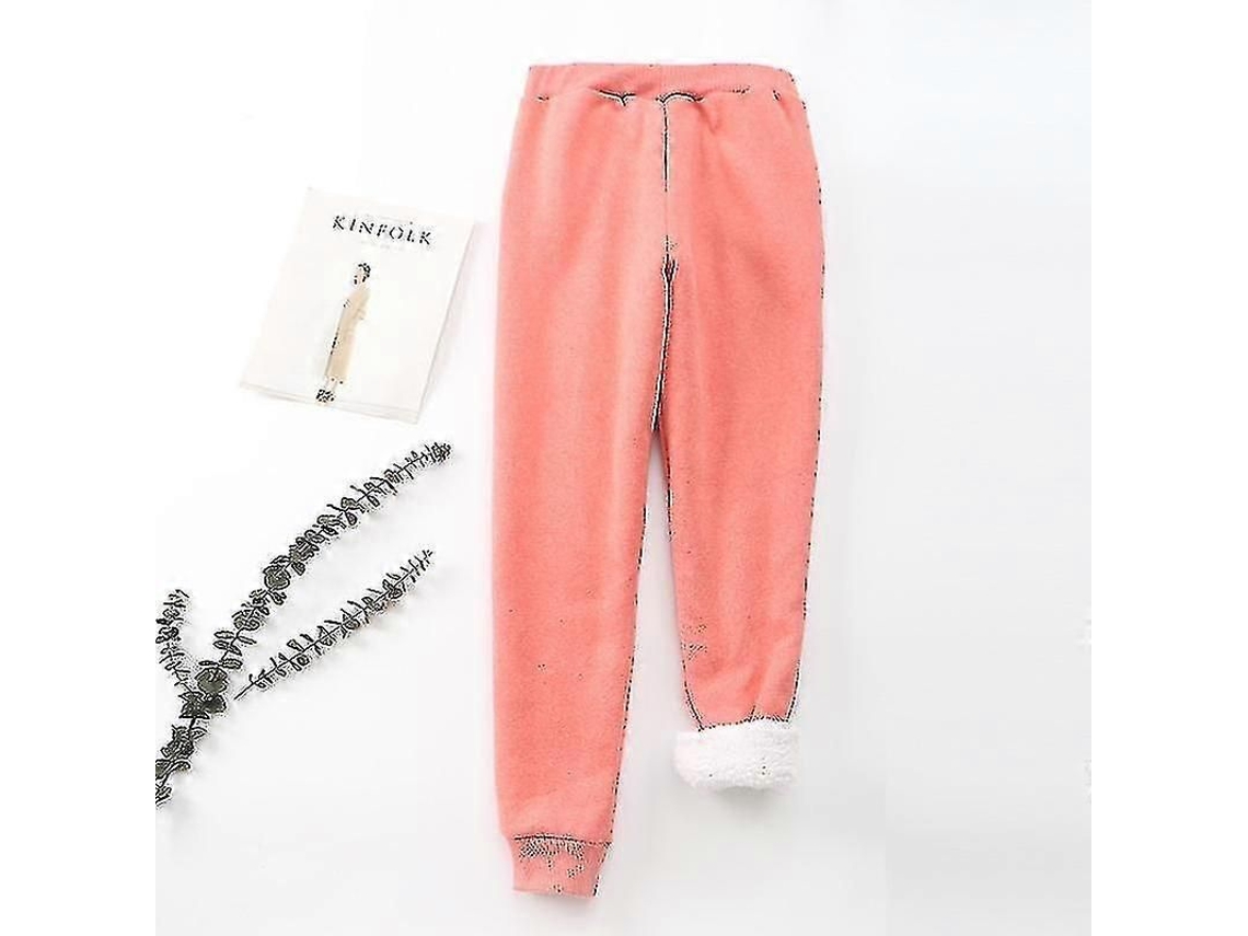 Calças De Moletom Com Forro Sherpa Feminino, Alças Elásticas, Bolso Lateral E Design Aconchegante Para Inverno Melon Red