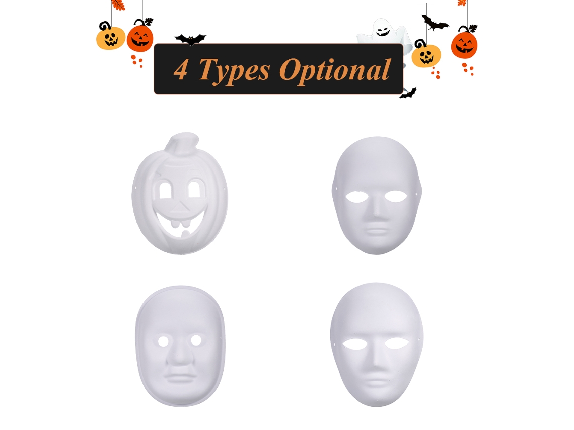 Máscara Branca DIY de Massa de Papel Pintável para Halloween e Mascarada 10pcs | S/MARCA