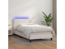 Vidaxl Cama Box Spring C/colchão/led 100x200cm Couro Artificial Branco